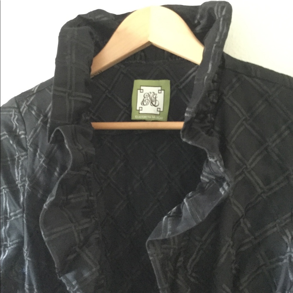 Elizabeth McKay black bamboo wrap ruffle dress